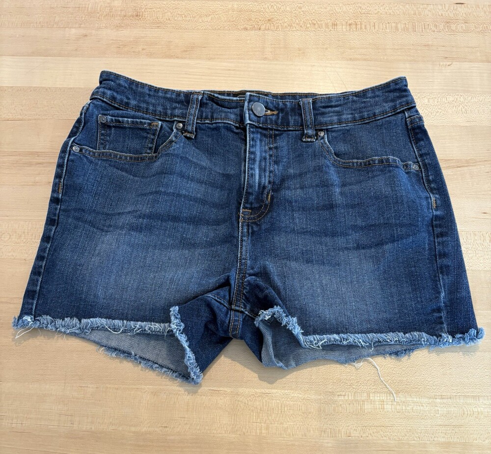 Gap 1969 Denim Shorts Womens 4/27 Blue High Rise Cut Off Raw Hem Dark Wash Jean